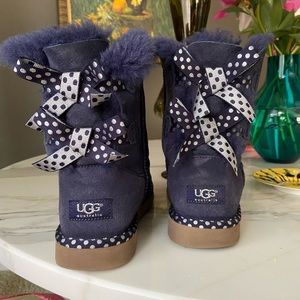 Navy Ugg Boots with Silver & Navy Bows